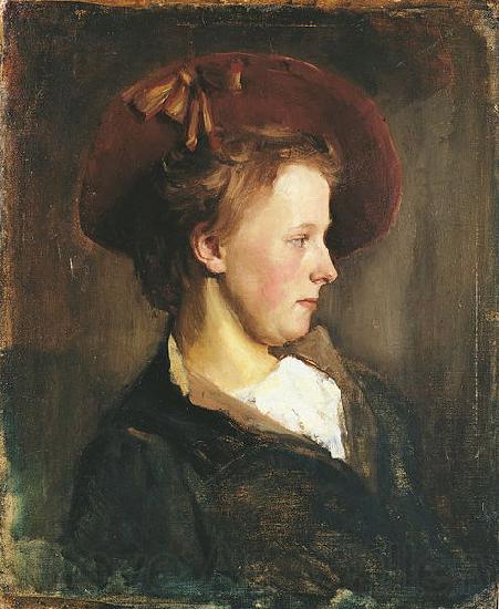 Paul Raud A Lady in a Red Hat Norge oil painting art